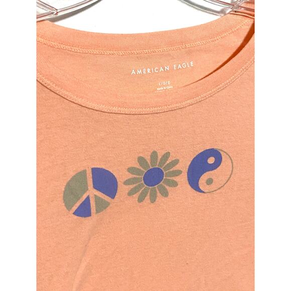 American Eagle Crop T Shirt Womens L Peace Flower Ying Yang Y2K Hippie Festival - Picture 2 of 6